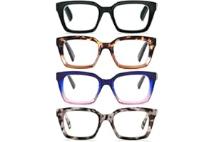 MMOWW 4-Pack Oversized Reading Glasses for Women - Anti Blue Light Glasses with Square Frame +1.5