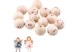 JPESYGFDK 50 Stück Holzperlen Mit Gesicht, 20mm Holzperle Lächeln Gesicht Engel, Holzperlen Rund Holzkugeln Mit Loch Natur Für DIY Handwerk Perlen Für Kinder Schmuck Machen Zubehör