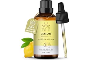 AVD Organics Lemon Oil 30ml – 100% Pure & Natural Cold-Pressed Citrus Oil | Lemon Essential Oil for Cleaning, Skin, Diffuser, Aromatherapy, DIY, Candle Making – 1 fl oz