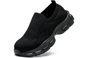 COOU Safety Shoes for Women Lightweight Steel Toe Cap Trainers Breathable Ladies Safety Toe Trainers Non Slip Protective Shoes Black