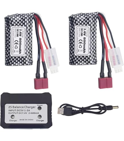 ZYGY 2PCS 7.4V 1000mAh T-plug LiPo batterij met 2in1 lader voor 18858 18859 18859A 18859E HM163 HM164 35-DJ03 35-DJ04 SN-DJ02 16889 16889A 16890 2845 2846 Q901 Q902 Q903 RC auto Drone Quadcopter