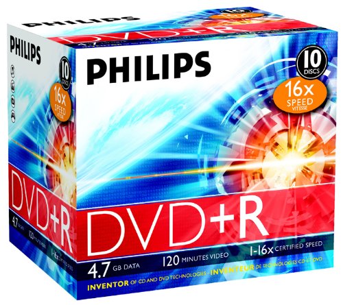 Philips DVD+R Rohlinge (4.7 GB Data/ 120 Minuten Video, 16x High Speed Aufnahme, 10er Jewel Cases)