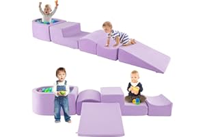 HOMFME Parcours Motricité Enfant avec Piscine à Balles, Aire de Jeux en Mousse Haute Densité 5 Pièces, Jeux d’Escalade et d’Activités pour Intérieur, Idéal pour Salle de Chambre (Violet)