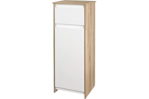 kleankin Armario Bajo para Baño Mueble Auxiliar de Madera con Cajón y Armario con 2 Estantes para Salón Dormitorio Cocina 32,6x30x90 cm Color Natural y Blanco