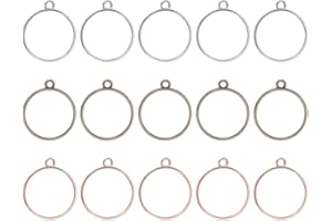 HEALLILY 30 ciondoli aperti e posteriori a forma di cornice rotonda con cornice aperta e anello per gioielli fai da te, bronzo, argento, oro KC, Medio, lega metall, lega
