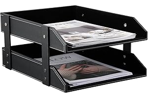 KINGFOM™ Skórzana półka na listy A4 (2 szuflady, czarna)