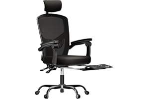 naspaluro Sedia da Ufficio Ergonomica, Sedia Ufficio con Poggiapiedi Telescopico, Schinale Reclinabile, Supporto Lombare e Poggiatesta Regolabile per Ufficio Studio, Nero