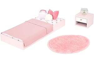 Our Generation - OG Set da letto Sweet Snuggles - Mobili per la casa delle bambole - Letto a piattaforma e comodino - Accessori per bambole da 46 cm - Giocattolo per bambini dai 3 anni in su