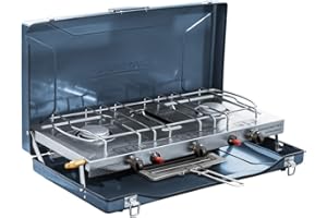 Campingaz Camping Chef Stainless Infrared Gas Stove, a 3 Burner Camping Stove with an additional Infrared Stove and Toaster Function, compact and light, operation using R904 and R907 gas bottles