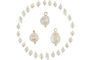 SUNNYCLUE 1 Scatola 30 Pezzi 3 Stili Perla Perline Charms Bianco Perle Keshi Cavalluccio Marino Conchiglia Stelle Marine Ciondoli in Lega Placcato Oro Stile Barocco per Creazione di Gioielli