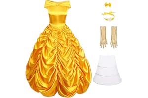 IBTOM CASTLE Belle Costume for Women - Adult Princess Dress Beauty and The Beast Yellow Party Dresses Long Gown with Gloves Fairy Tale Carnival Cosplay Christmas Halloween Fancy Dress up Outfit