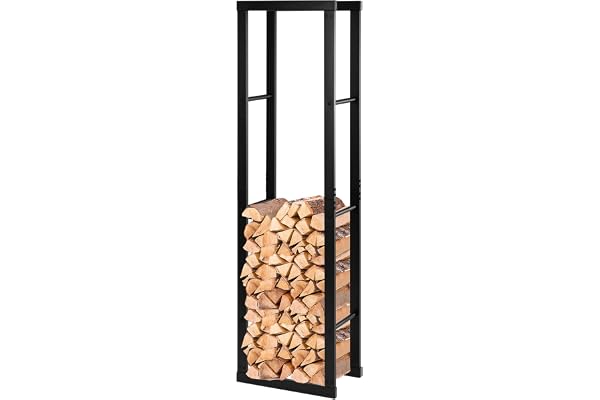 Laneetal Range-Bûches, Étagère pour Bois de Cheminée Intérieur Extérieur, 150x40x25 cm, Métal, Noir