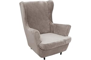 LIFEDX Ohrensessel Überzug Samt Sesselbezug Ohrensessel 2 Teilig,Sessel-Überwürfe Ohrensessel Überzug,Sesselhusse Elastisch Stretch Husse Tiger Stuhlbezug mit Armlehne Hohe Rückenlehne,Khaki