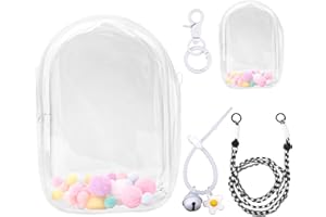 Tinoaly Vitrine Transparente Figurines, Étui de Protection pour Peluches Sac de Rangement Support Bandoulière Portable PVC Pochette Poupées avec Porte-Clés pour Accessoires Poupées 15cm/17cm (Blanc)