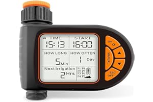 HOLDONELIGHT Programmable Sprinkler Timer with Rain Delay - Waterproof Digital Hose Controller for Automatic & Manual Garden Watering