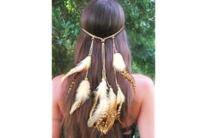 Fashband Indian Feather Headband Boho Tassel Hippie Headdress Vintage Tribal Headpiece Indian Festival Party Headwear Hair Accessories for Women and Girls
