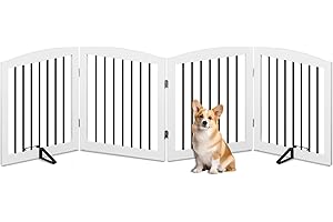 HOLTICO Absperrgitter Hund,Hundegitter für Wohnung ohne Bohren aus Metal Holz,Freistehendes Hundeabsperrgitter Türgitter Treppengitter Schutzgitter Hund Faltbar Weiß,4 Paneelen Türschutzgitter