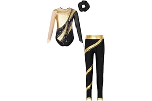 ranrann Enfant Fille Justaucorps Legging et Elastique des Cheveux Tenue Gymnastique Patinage Artistique Danse Costume Spectacle 5-16 Ans
