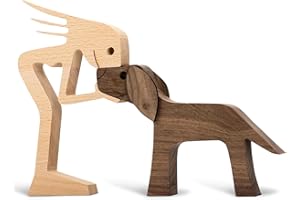 AWAVM Drewniane rzeźby zwierząt domowych pies szczeniak rodzina drewniane rzeźba ozdoby rzeźba zwierząt ręcznie robione rzemiosło kreatywne prezenty