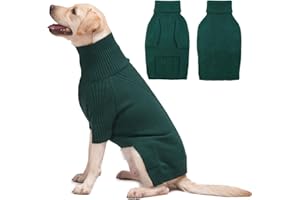 KATZINST Hundepullover Grosse Hunde, Hund Weihnachten Pullover, Warm Rollkragen Strick Hunde Pullover, Hundebekleidung Hundepulli große Hunde Labrador Dobermannpinscher, Grün 3XL