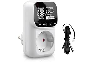 Termostat uttag, digital temperaturregulator, uttag, 230 V med givare och sond, LCD-skärm, fuktregulator, uppvärmning kylning temperaturbrytare för växthus, akvarium, reptiler