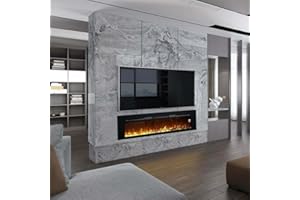 Cheminée électrique Murale ElectricSun Paula Grande Verre Noir, Montage Murale, au Sol ou encastrable L183xH45x16cm, Flamme aux 10 Couleurs