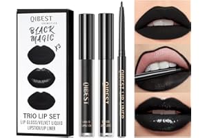 Pakivs 3 Pz Nero Opaco Rossetto Liquido,Lip Liner,Lucidalabbra Trio Lip Set Impermeabile A Lunga Durata Idratante Vellutato Lip Stain One Step Labbra Kit Trucco