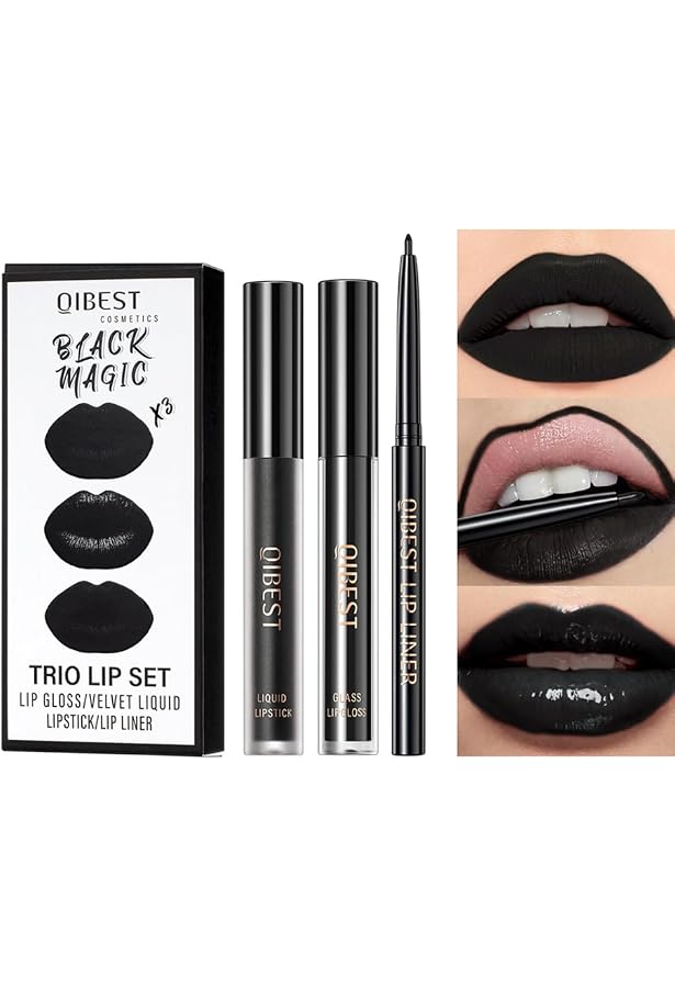 3er Set Glitzer-Lippenstifte – Matt Schwarz, Weiß & Rot Glitter, Langanhaltend & Feuchtigkeitsspendend