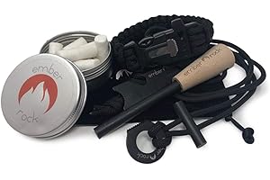 Ember Rock Survival Fire Steel Premium Magnesio Ferrocium Rod Firesteel Incluye Flint Striker Multi Herramienta y Mango de Madera Grueso para Agarre Essential Fire Starter Camping Survival Kit