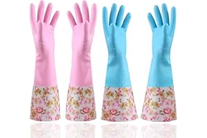 Beasert Gummi Haushaltshandschuhe, Latexfrei Wasserdichte Geschirrhandschuhe, Putzhandschuhe mit Manschettenfutter Innenfutter Langarm (Mittlere Größe, 2 Paare)
