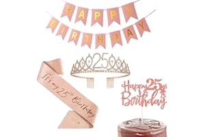 TSILIN Happy 25th Birthday Party Favor Supplies for Women,25th Birthday Sash Tiara Crown Rose Gold Birthday Cake Topper Happy Birthday Banner,Gift For Women 25th Birthday Party Decoration