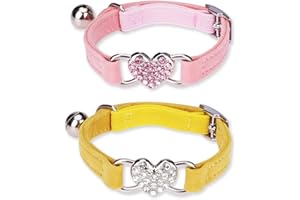 TAKUZA Katzenhalsband 2 Stück, Verstellbares Halsband Katze, Katzen Halsbänder mit Glocke, Cat Collar mit Bling, Katzenhalsband mit Sicherheitsverschluss, für Kleine Hunde Katze (Rosa+Gelb)