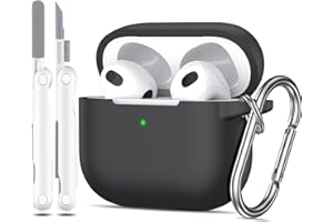 MHYALUDO Custodia per Airpods 3a generazione 2021,Custodia protettiva in morbido silicone per Airpods 3 con LED visibile sulla parte anteriore,con kit di pulizia,Nero