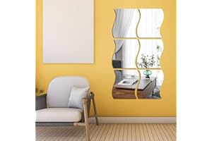 MCLEULLA 3D Wavy Mirror Art, 6PCS DIY Home Decorative Acrylic Mirror Tiles for Living Room, Bedroom, TV Setting Wall Decoration (Large)