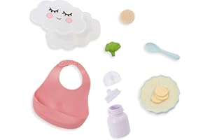 LullaBaby Pretend 10-Pc Meal Time Accessories – Bib, Spoon & Cloud Food Container – Imaginative Play – Toys for Kids Ages 2 & Up – Baby Doll Feeding Set, LBY7624Z, Multi