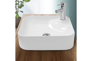 ECD Germany Vasque à Poser Salle de Bain - 435x435x125 mm - en Céramique - Carré - Blanc - Vasque Salle de Bain - Lave-Mains Évier - Lavabo à Poser sur Meuble - Design Moderne - sans Kit de Vidange
