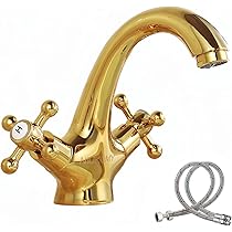 NIUKOMY Kraan Badkamer Goud, Twee Handgrepen Wastafelkraan Messing Goud, Mengkraan Badkamer Wastafel Koud en Warm