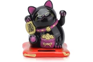 Viftande katt, soldriven Lycka till Katt Söt rikedom välkomnande katt med viftande arm Bildekor Feng Shui-dekoration, 6,5×7×8cm