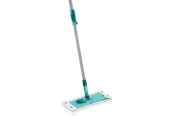 Leifheit Lave-sol Combi M micro duo avec manche télescopique, Balai microfibre au manche télescopique en acier, Balai serpillière à housse détachable Bleu