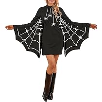 QJWBZ Halloween Damenkleid Fledermaus-Kostüm – Schwarz Mit Spinnennetz-Print, Langärmlig – Für Party & Cosplay