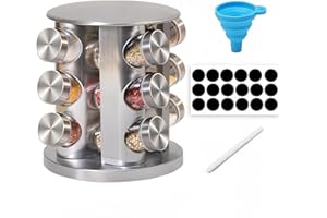 HOMTERN Portaspezie girevole, barattoli per spezie, 12 barattoli quadrati a giostra, organizer per condimenti da cucina, armadio da cucina, organizer per spezie, organizer per armadietti.