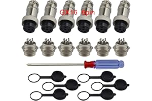 QitinDasen 6 szt. Premium 6-pinowe złącze lotnicze GX16, gwint 5 A 16 mm męski żeński panel metalowy przewód lotniczy gniazdo wtykowe, z gumową nasadką ochronną i śrubokrętem krzyżakowym