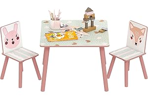 ZONEKIZ Mesa y Sillas Infantiles de 3 Piezas Mesa Infantil con 2 Sillas Juego de Muebles para Actividades para Niños de 3-8 Años para Dormitorio Sala de Juegos Rosa y Blanco