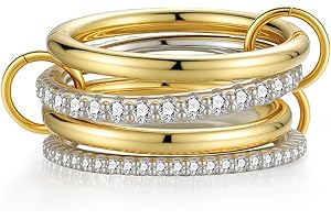 Emibele Stackable Rings for Women, Non Tarnish 14K Gold Plated Rings Stack, Interlocking Silver Gold Mixed Metal Statement Ring, Dainty Cubic Zirconia Stacking Bands Jewelry Gifts for Women