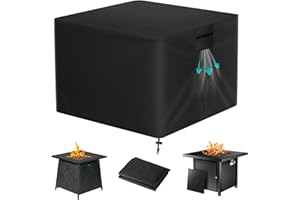 ZONJIE Fire Pit Cover - 85cm Firepit Covers Round Waterproof Heavy Duty Rip Proof 420D Oxford Fabric, Gas Fire Pit Covers with Drawstring for Outdoor Garden Fireplace (Black, Square - 77x77x64cm)
