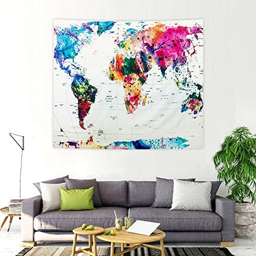 Vintage World Map Tapestry Wall Hanging Indian Tapestries Hippie Wall Tapestry Picnic Mat Beach Sheet Table Cloth for Living Room Bedroom Home Decor 150 X 130 CM