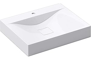 doporro Lavabo da Appoggio, Lavandino Bagno 60x48x11cm, Lavabo da Minerale Fuso Colossum810-600, un Foro per la Rubinetteria, Bianco Lucido