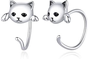 Qings Kolczyki z kotem, srebro wysokiej próby 925, urocza biżuteria dla zwierząt domowych, cyrkonie, zwierzę, kotek, kolczyki, sztyfty, prezenty dla kobiet, dziewcząt, zaręczyny, urodziny