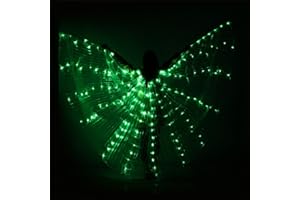 FULLUKY Alas de Mariposa de Hadas para Adultos, Luces LED Alas de ISIS para Danza del Vientre con Varilla Extensible, Ropa Luminosa de Rendimiento para Halloween y Fiestas de Navidad (Verde)