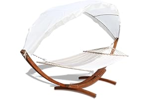 EINFEBEN Hamaca con Estructura y toldo, Hammock de Madera de alerce Resistente a la Intemperie, hasta 200 kg, Hamaca para Exterior e Interior